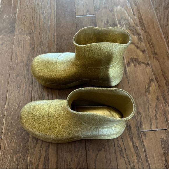 BOTTEGA VENETA Puddle Glitter Monobloc Chelsea Rubber Boots Gold Sz 39 EU/9 US - Picture 6 of 13